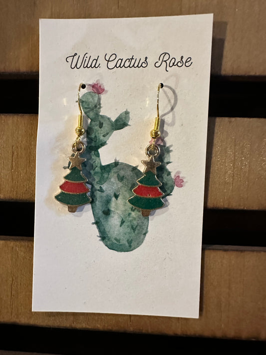 Red and Green Christmas Tree Earrings