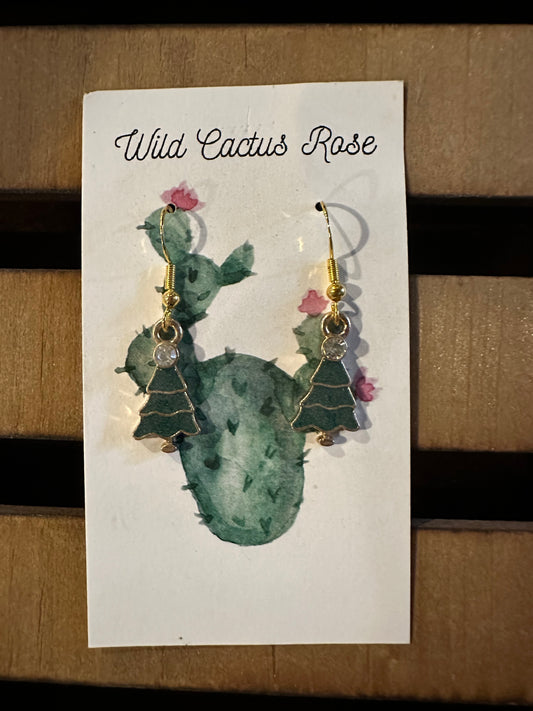 Green Christmas Tree Earrings