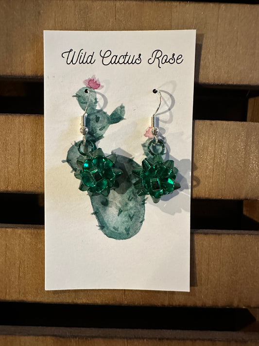 Green Christmas Bow Earrings